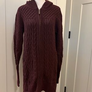 Cambridge Dry Goods Womens Maroon Cable Rib Sweater Jacket Size L Comfy Stylish
